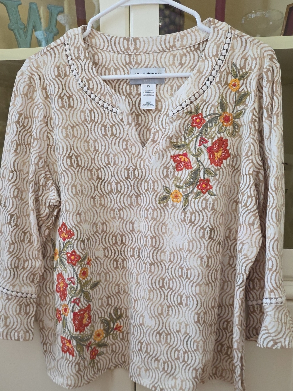 Alfred Dunner Cream Tunic with Floral Embroidery